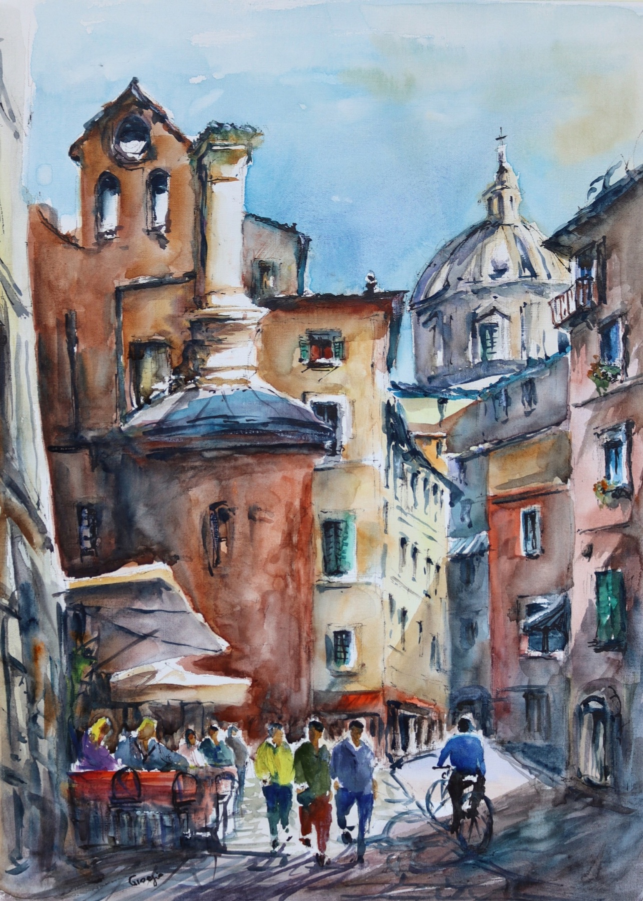 Acquerello di Via di Grotta Pinta a Roma, di Giorgio Grimaldi